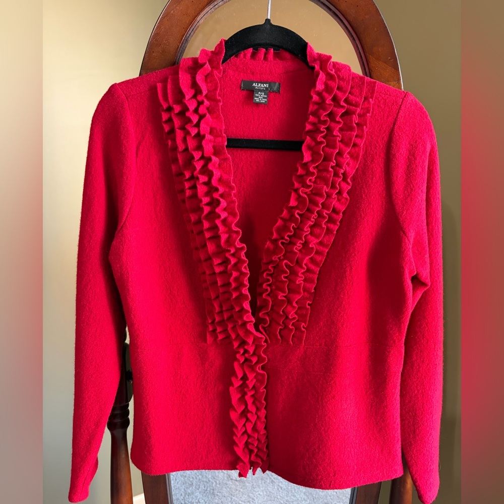 Alfani Vibrant Red Ruffle Cardigan